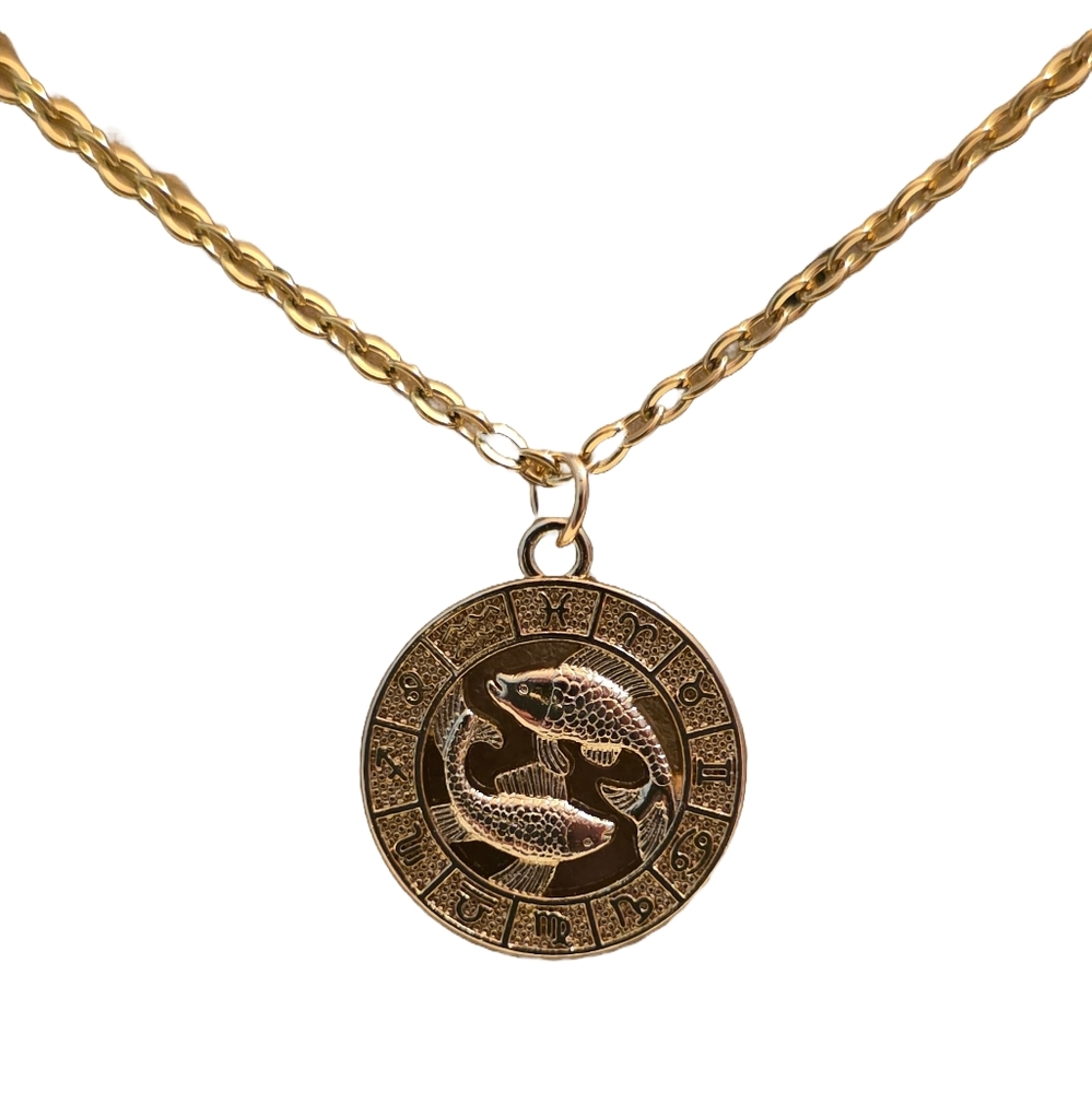 Gold Pisces Zodiac Necklace